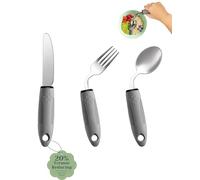 CuraVita Set di Posate Adattive (3 pezzi) - Angolatura 42°, Posate ponderate da 85 g per Parkinson, tremori alle mani e artrite - Impugnatura ergonomica antiscivolo (mano sinistra)