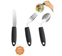 CuraVita Set di Posate Adattive (3 pezzi) - Angolatura 42°, Posate ponderate da 85 g per Parkinson, tremori alle mani e artrite - Impugnatura ergonomica antiscivolo (mano sinistra)