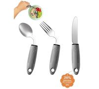 CuraVita Set di Posate Adattive (3 pezzi) - Angolatura 42°, Posate ponderate da 85 g per Parkinson, tremori alle mani e artrite - Impugnatura ergonomica antiscivolo (mano destra)