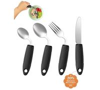 CuraVita Set di Posate Adattive (4 pezzi) - Angolatura 42°, Posate ponderate da 85 g per Parkinson, tremori alle mani e artrite - Impugnatura ergonomica antiscivolo (mano destra)