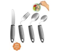 CuraVita Set di Posate Adattive (4 pezzi) - Angolatura 42°, Posate ponderate da 85 g per Parkinson, tremori alle mani e artrite - Impugnatura ergonomica antiscivolo (mano sinistra)