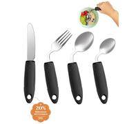 CuraVita Set di Posate Adattive (4 pezzi) - Angolatura 42°, Posate ponderate da 85 g per Parkinson, tremori alle mani e artrite - Impugnatura ergonomica antiscivolo (mano sinistra)