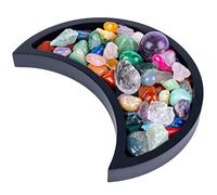 Curawood Crescent Moon Tray for Crystals - Showcase Your & Healing Stones 10'' Black Wooden Crystal Holder Display Storage Rock Case Organizer (MTBL)