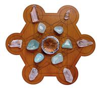 Curawood Crystal Grid Board - Metatron's Cube geometria sacra - Amplify the power of your Crystals - Piastra in legno con griglia di cristallo di diametro 25,4 cm - Stregoneria, Altare Wiccano Rituale