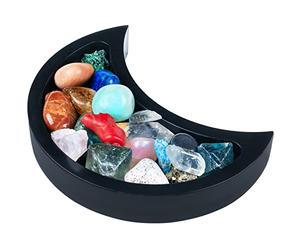 Curawood Vassoio a mezzaluna per cristalli, per mostrare i tuoi cristalli e pietre curative, supporto in legno nero da 15 cm per esporre pietre, vassoio di cristallo per riporre pietre, espositore per