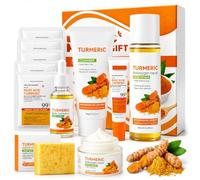 Curcuma - Set per la cura del viso e la cura della pelle, set regalo per | Set di 11 pezzi per la cura del viso con sapone alla curcuma, toner, siero, crema, maschera per il viso per donne, madri