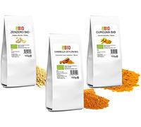 Curcuma - Zenzero - Cannella vera Ceylon 100 g - Tris Spezie Bio in polvere 100% Naturali per Tisane Cucina salutare Vegan - LaborBio