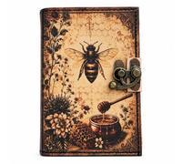 Cure De Bolso Handmade Leather Journal with UV Printed Butterfly Design, Antique Brass Lock, Vintage Floral Notebook for Writing, Sketching, Travel Diary & Gift (6 x 8 Inches, Honey Bee Journal)