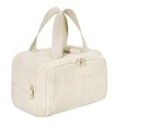 Cureaway Travel Bag, Cureaway Large Capacity Wide-Open Travel Cosmetic Bag, Waterproof Portable Pouch Open Flat Toiletry Bags, Dry-And-Wet Separation (Beige)