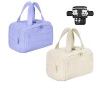Cureaway Travel Bag, Large Capacity Wide-Open Cosmetic Bags, 4-in-1 waterproof portable inflatable makeup bag, Dry-And-Wet Separation (Purple+Off-white)