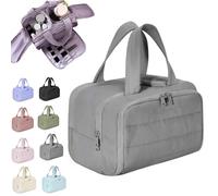 Cureaway Travel Cosmetic Bag, Cureaway Large Capacity Wide-Open Travel Cosmetic Bag, 4-in-1 Puffy Multi-Functional Toiletry Bag, Waterproof Open Flat Toiletry Bags with Handle (Gray)