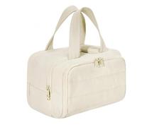 Cureaway Travel Cosmetic Bag, Cureaway Large Capacity Wide-Open Travel Cosmetic Bag, Waterproof Portable Pouch Open Flat Toiletry Bags, Dry-And-Wet Separation (White)