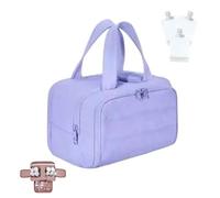 Cureaway Travel Cosmetic Bag, Cureaway Large Capacity Wide-Open Travel Cosmetic Bag, Waterproof Portable Pouch Open Flat Toiletry Package with Divider and Handle (Purple)