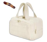 Cureaway Travel Cosmetic Bag, Cureaway Large Capacity Wide-Open Travel Cosmetic Bag, Waterproof Portable Toiletry Bag for Women, Lightweight, Dry-And-Wet Separation (Beige)