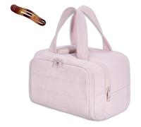 Cureaway Travel Cosmetic Bag, Cureaway Large Capacity Wide-Open Travel Cosmetic Bag, Waterproof Portable Toiletry Bag for Women, Lightweight, Dry-And-Wet Separation (Pink)
