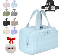 Cureaway Travel Cosmetic Bag, Curetoaway Large Capacity Wide-Open Travel Cosmetic Bag, 4-In-1 Multi-Functional Toiletry Bag for Women, Dry-and-Wet Separation with 4 Compartments (Blue)