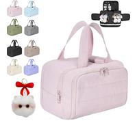 Cureaway Travel Cosmetic Bag, Curetoaway Large Capacity Wide-Open Travel Cosmetic Bag, 4-In-1 Multi-Functional Toiletry Bag for Women, Dry-and-Wet Separation with 4 Compartments (Pink)