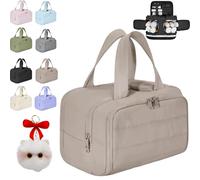 Cureaway Travel Cosmetic Bag, Curetoaway Large Capacity Wide-Open Travel Cosmetic Bag, 4-In-1 Multi-Functional Toiletry Bag for Women, Dry-and-Wet Separation with 4 Compartments (Khaki)