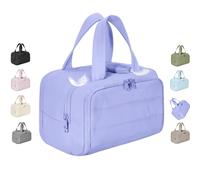 Cureaway Travel Cosmetic Bag, Large Capacity Wide-Open Travel Cosmetic Bag, 4-in-1 fluffy multifunctional large opening, for Toiletries Storage (Purple)
