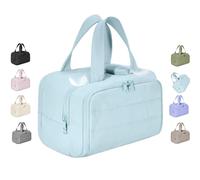 Cureaway Travel Cosmetic Bag, Large Capacity Wide-Open Travel Cosmetic Bag, 4-in-1 fluffy multifunctional large opening, for Toiletries Storage (Blue)