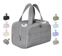 Cureaway Travel Cosmetic Bag, Large Capacity Wide-Open Travel Cosmetic Bag, 4-in-1 fluffy multifunctional large opening, for Toiletries Storage (Gray)