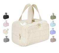 Cureaway Travel Cosmetic Bag, Large Capacity Wide-Open Travel Cosmetic Bag, 4-in-1 fluffy multifunctional large opening, for Toiletries Storage (Beige)