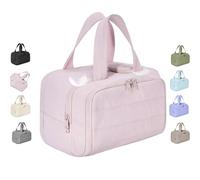 Cureaway Travel Cosmetic Bag, Large Capacity Wide-Open Travel Cosmetic Bag, 4-in-1 fluffy multifunctional large opening, for Toiletries Storage (Pink)