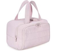 Cureaway Travel Cosmetic Bag, Large Capacity Wide-Open Travel Cosmetic Bag, 4-In-1 Puffy Multi-Functional Toiletry Bags, Waterproof Open Flat Toiletry, Dry And Wet Separation (pink)