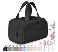 Cureaway Travel Cosmetic Bag, Large Capacity Wide-Open Travel Cosmetic Bag, 4-In-1 Puffy Multi-Functional Toiletry Bag, Open Flat Makeup Bag for Accessories, Essentials, Toiletries (Black)