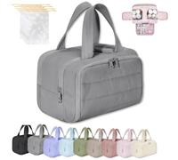 Cureaway Travel Cosmetic Bag, Large Capacity Wide-Open Travel Cosmetic Bag, 4-In-1 Puffy Multi-Functional Toiletry Bags for Women, Waterproof Portable Pouch Open Flat (GRAY)