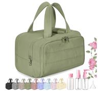 Cureaway Travel Cosmetic Bag, Large Capacity Wide-Open Travel Cosmetic Bag, 4-In-1 Puffy Multi-Functional Toiletry Bag, Open Flat Makeup Bag for Accessories, Essentials, Toiletries (Green)