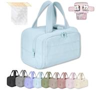 Cureaway Travel Cosmetic Bag, Large Capacity Wide-Open Travel Cosmetic Bag, 4-In-1 Puffy Multi-Functional Toiletry Bags for Women, Waterproof Portable Pouch Open Flat (BLUE)
