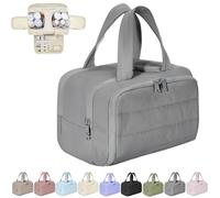 Cureaway Travel Cosmetic Bag, Large Capacity Wide-Open Travel Cosmetic Bag, 4-In-1 Puffy Multi-Functional Toiletry, for Women with Divider and Handle (Gray)