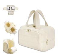 Cureaway Travel Cosmetic Bag, Large Capacity Wide-Open Travel Cosmetic Bag, Curetoaway Toiletry Bag, Waterproof Portable Pouch Open Flat Toiletry Bags, Dry-And-Wet Separation (Beige)