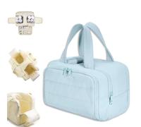 Cureaway Travel Cosmetic Bag, Large Capacity Wide-Open Travel Cosmetic Bag, Curetoaway Toiletry Bag, Waterproof Portable Pouch Open Flat Toiletry Bags, Dry-And-Wet Separation (Blue)