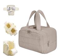 Cureaway Travel Cosmetic Bag, Large Capacity Wide-Open Travel Cosmetic Bag, Curetoaway Toiletry Bag, Waterproof Portable Pouch Open Flat Toiletry Bags, Dry-And-Wet Separation (Brown)