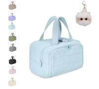 Cureaway Travel Cosmetic Bag, Large Capacity Wide-Open Travel Cosmetic Bag, Dry-and-Wet Separation with 4 Compartments (Blue)
