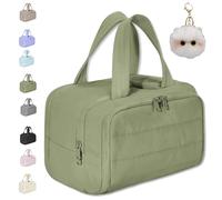 Cureaway Travel Cosmetic Bag, Large Capacity Wide-Open Travel Cosmetic Bag, Dry-and-Wet Separation with 4 Compartments (Green)