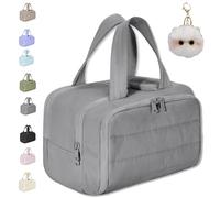 Cureaway Travel Cosmetic Bag, Large Capacity Wide-Open Travel Cosmetic Bag, Dry-and-Wet Separation with 4 Compartments (Gray)