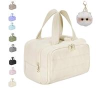 Cureaway Travel Cosmetic Bag, Large Capacity Wide-Open Travel Cosmetic Bag, Dry-and-Wet Separation with 4 Compartments (Beige)
