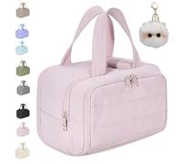 Cureaway Travel Cosmetic Bag, Large Capacity Wide-Open Travel Cosmetic Bag, Dry-and-Wet Separation with 4 Compartments (Pink)