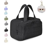 Cureaway Travel Cosmetic Bag, Large Capacity Wide-Open Travel Cosmetic Bag, Dry-and-Wet Separation with 4 Compartments (Black)