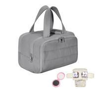 Cureaway Travel Cosmetic Bag, Large Capacity Wide-Open Travel Cosmetic Bag, Puffy Cosmetic Makeup Bags Organizer with Handle for Accessories, Essentials, Toiletries (Gray)