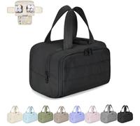 Cureaway Travel Cosmetic Bag, Large Capacity Wide-Open Travel Cosmetic Bag, Waterproof Portable Pouch Open Flat Toiletry Bags, with Divider and Handle (Black,one size)