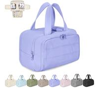 Cureaway Travel Cosmetic Bag, Large Capacity Wide-Open Travel Cosmetic Bag, Waterproof Portable Pouch Open Flat Toiletry Bags, with Divider and Handle (Purple,one size)