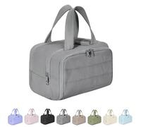 Cureaway Travel Cosmetic Bag, Large Capacity Wide-Open Travel Cosmetic Bag, Waterproof Portable Pouch Open Flat Toiletry Bags, for Women with Divider and Handle (GRAY)
