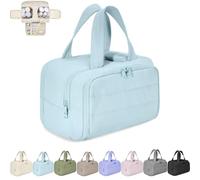 Cureaway Travel Cosmetic Bag, Large Capacity Wide-Open Travel Cosmetic Bag, Waterproof Portable Pouch Open Flat Toiletry Bags, with Divider and Handle (Blue,one size)