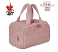 Cureaway Travel Cosmetic Bag, Large Capacity Wide-Open Travel Cosmetic Bag,Waterproof Portable Pouch Open Flat Toiletry Bags, for Women with Divider and Handle, Dry-And-Wet Separation (Dark Pink)