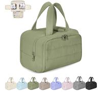 Cureaway Travel Cosmetic Bag, Large Capacity Wide-Open Travel Cosmetic Bag, Waterproof Portable Pouch Open Flat Toiletry Bags, with Divider and Handle (Green,one size)