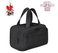 Cureaway Travel Cosmetic Bag, Large Capacity Wide-Open Travel Cosmetic Bag,Waterproof Portable Pouch Open Flat Toiletry Bags, for Women with Divider and Handle, Dry-And-Wet Separation (Black)
